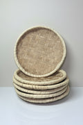 Traditional Haitian Laye Tray with Wooden Stand, Small Size, Natural Woven Bamboo