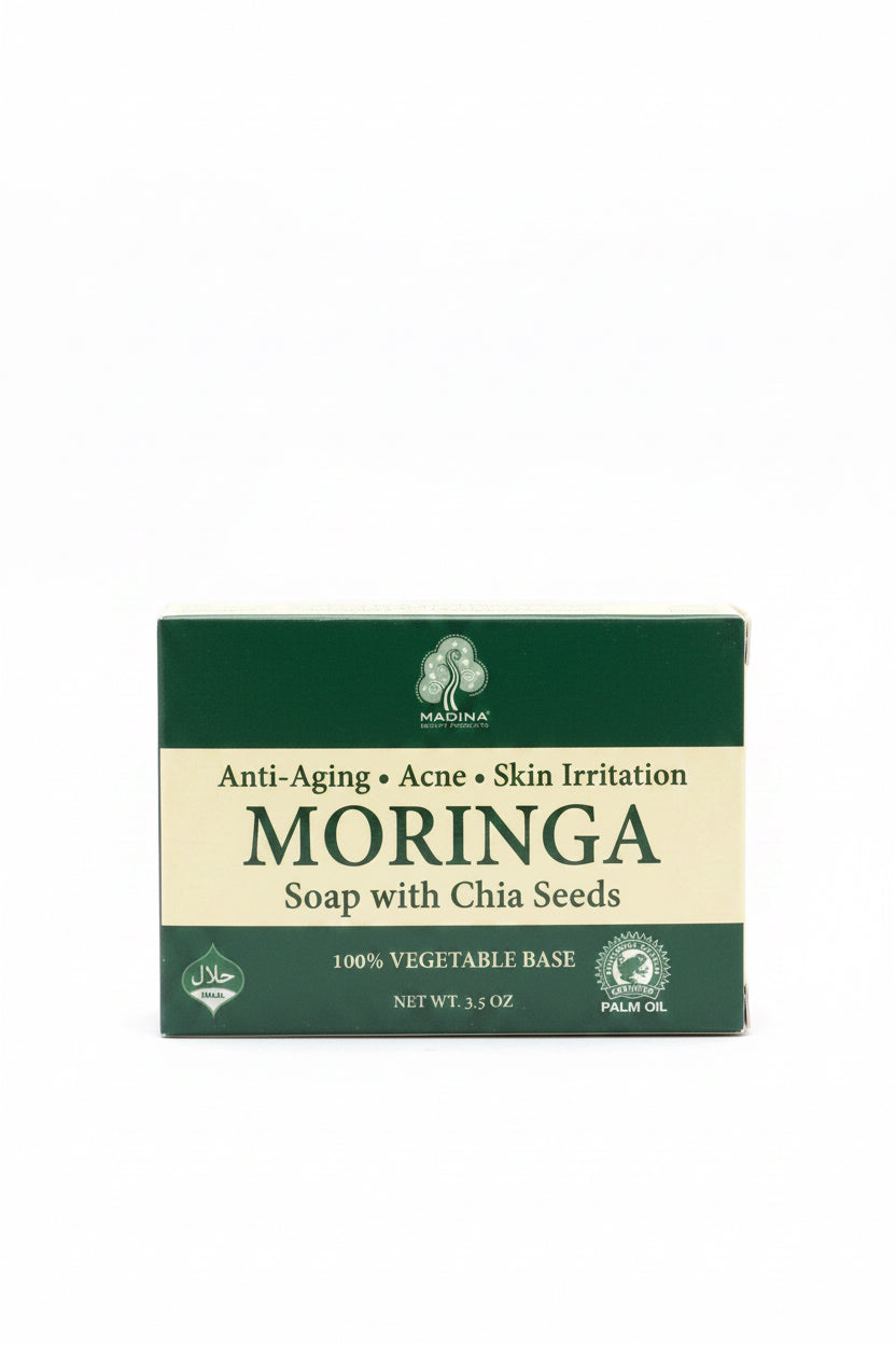 Madina Moringa Soap Bar with Chia Seeds, Moisturizing, Antioxidant, Gentle Cleanser for Face & Body, Anti-Aging, Vegetable-Based, 6 Pack (3.5 oz Each)
