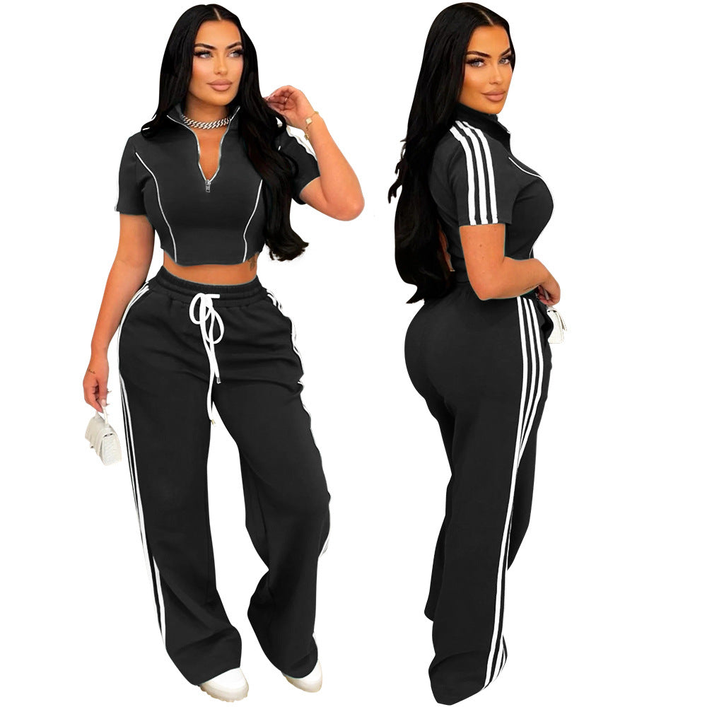 NG Set Summer Women Casual 2 Piece Outfits Short Sleeve Solid Color Crop Top and Pants Lounge Sets