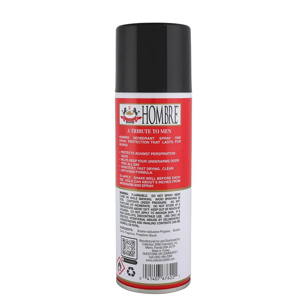 Hombre Perfumed Body Spray Deodorant for Men, Regular Size, Spray, 5.5 oz