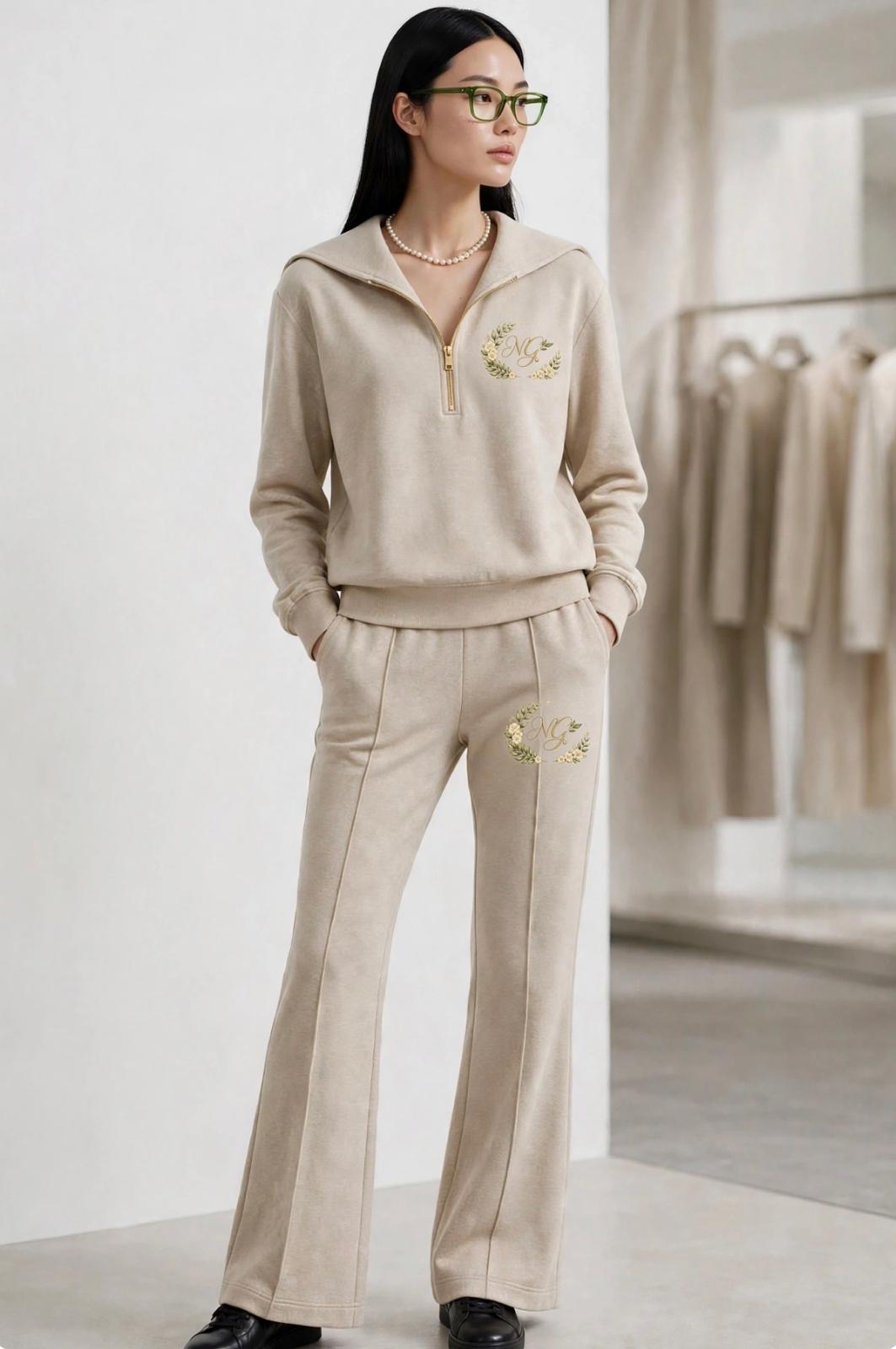 Quarter zip wide legged suit