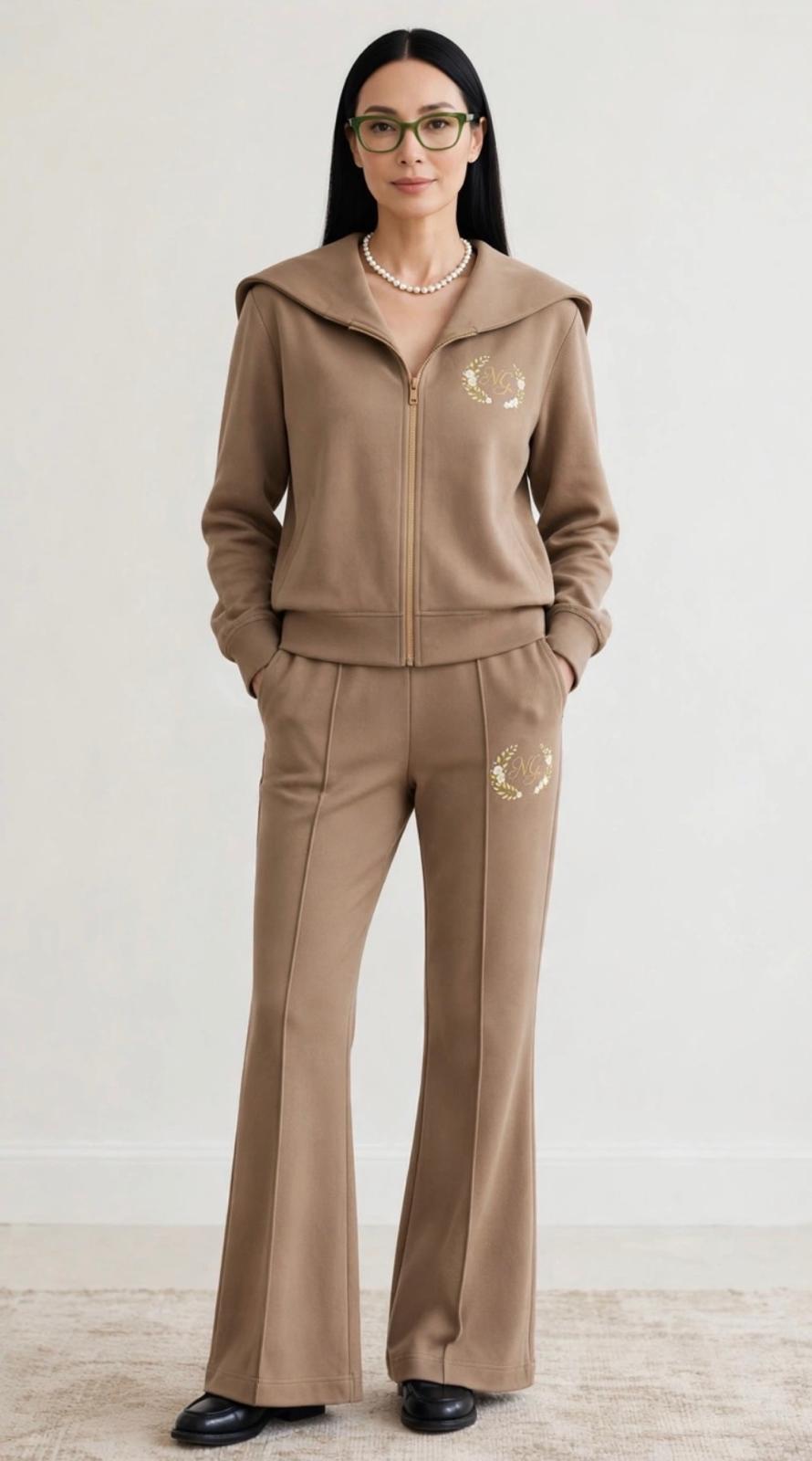 Quarter zip wide legged suit