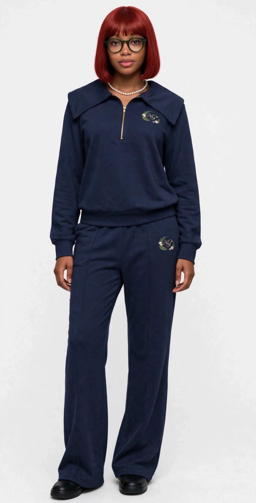 Quarter zip wide legged suit
