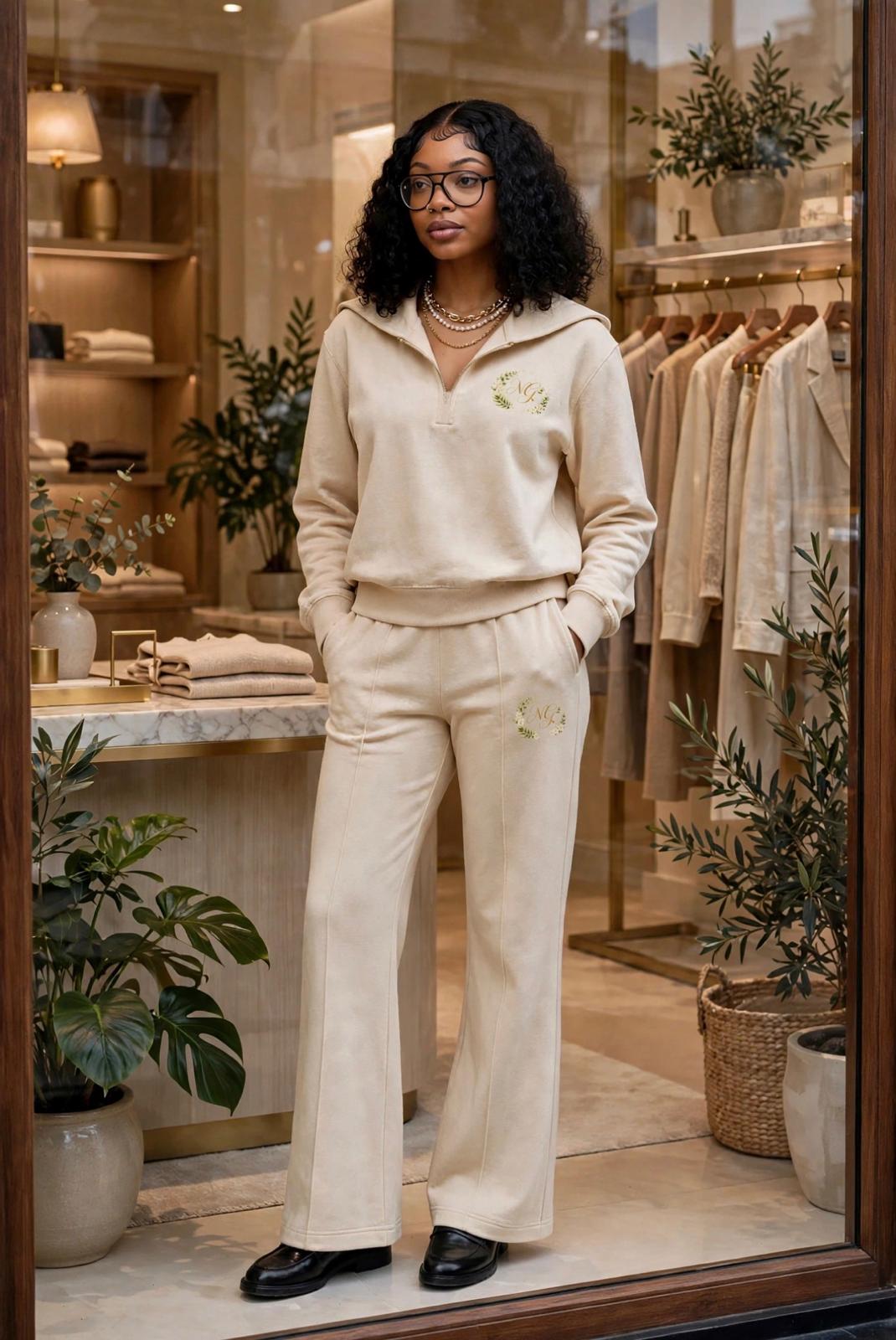 Quarter zip wide legged suit