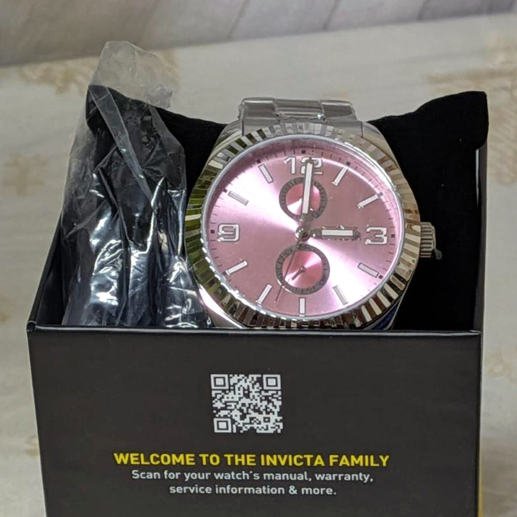 Invicta Unisex Watch – Pink and Silver, Round Frame