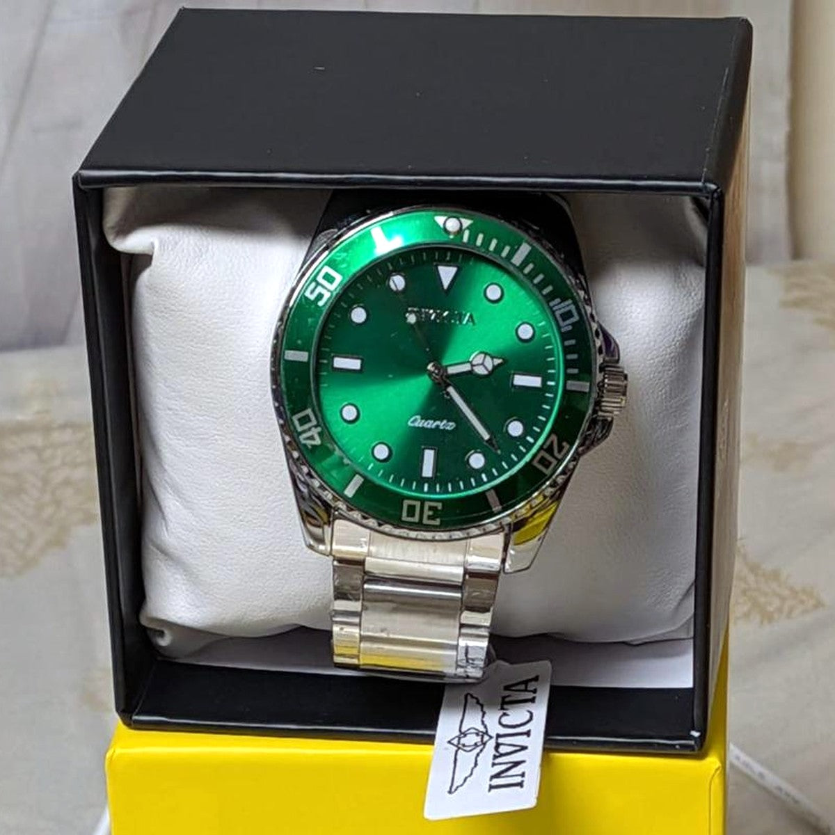 Invicta Unisex Watch – Silver and Green, Round Frame
