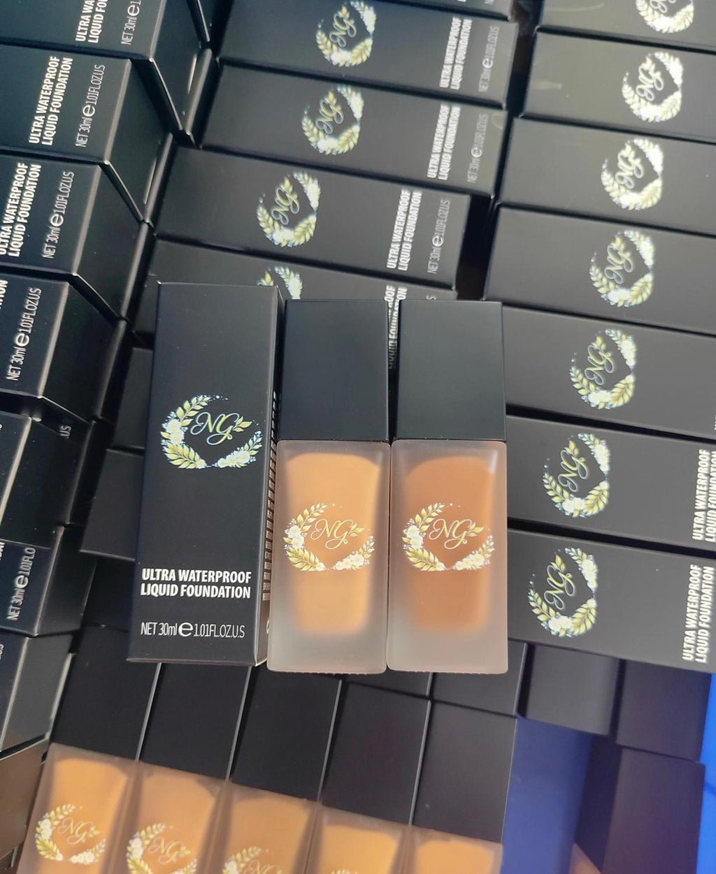 NG Ultra Waterproof Liquid Foundation 30 ml bottles with their boxes