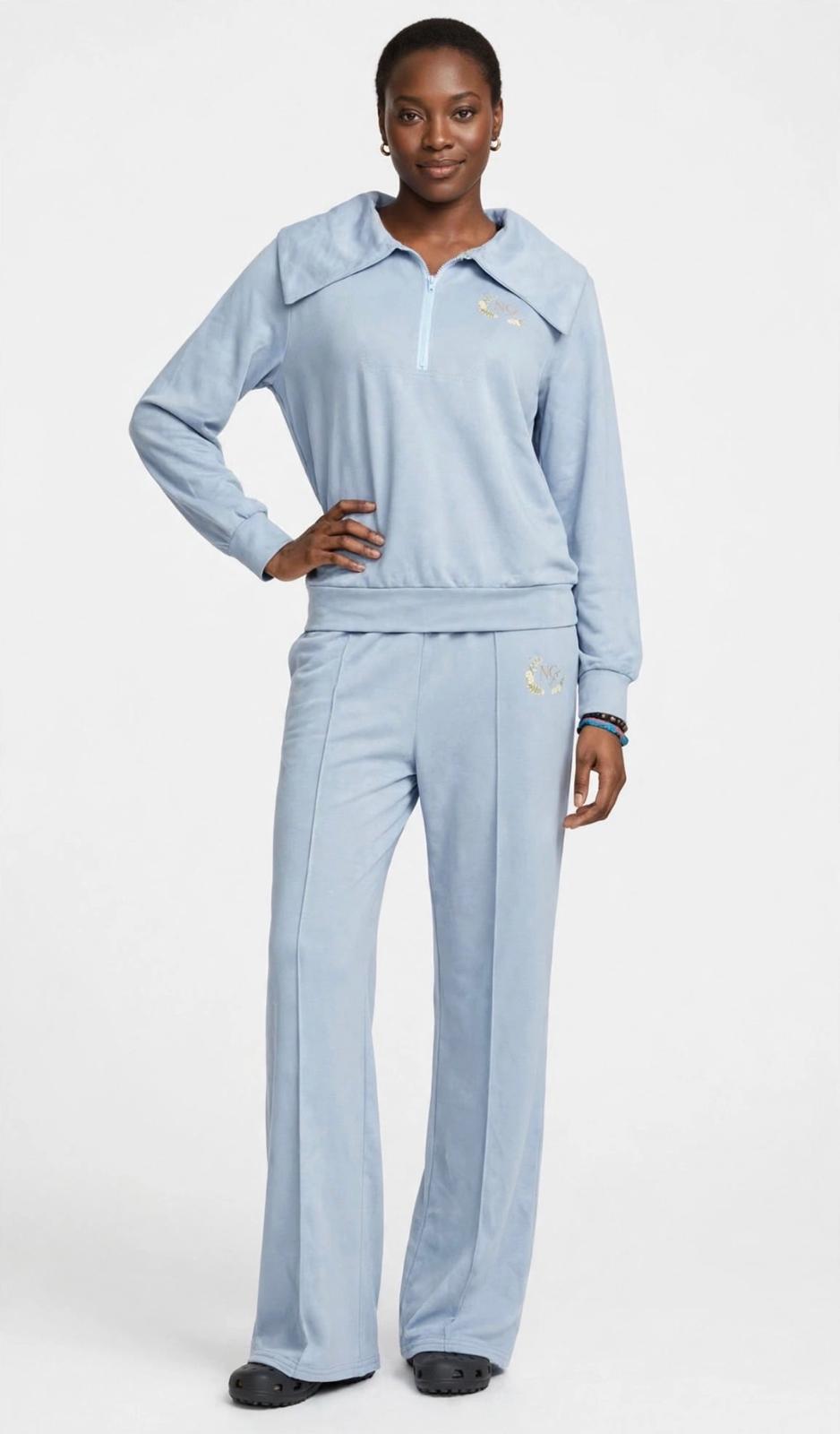 Quarter zip wide legged suit
