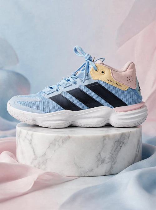 ADIDAS Court Stabil - Light Blue / Pastel Pink & Yellow*
Blue mesh, black stripes