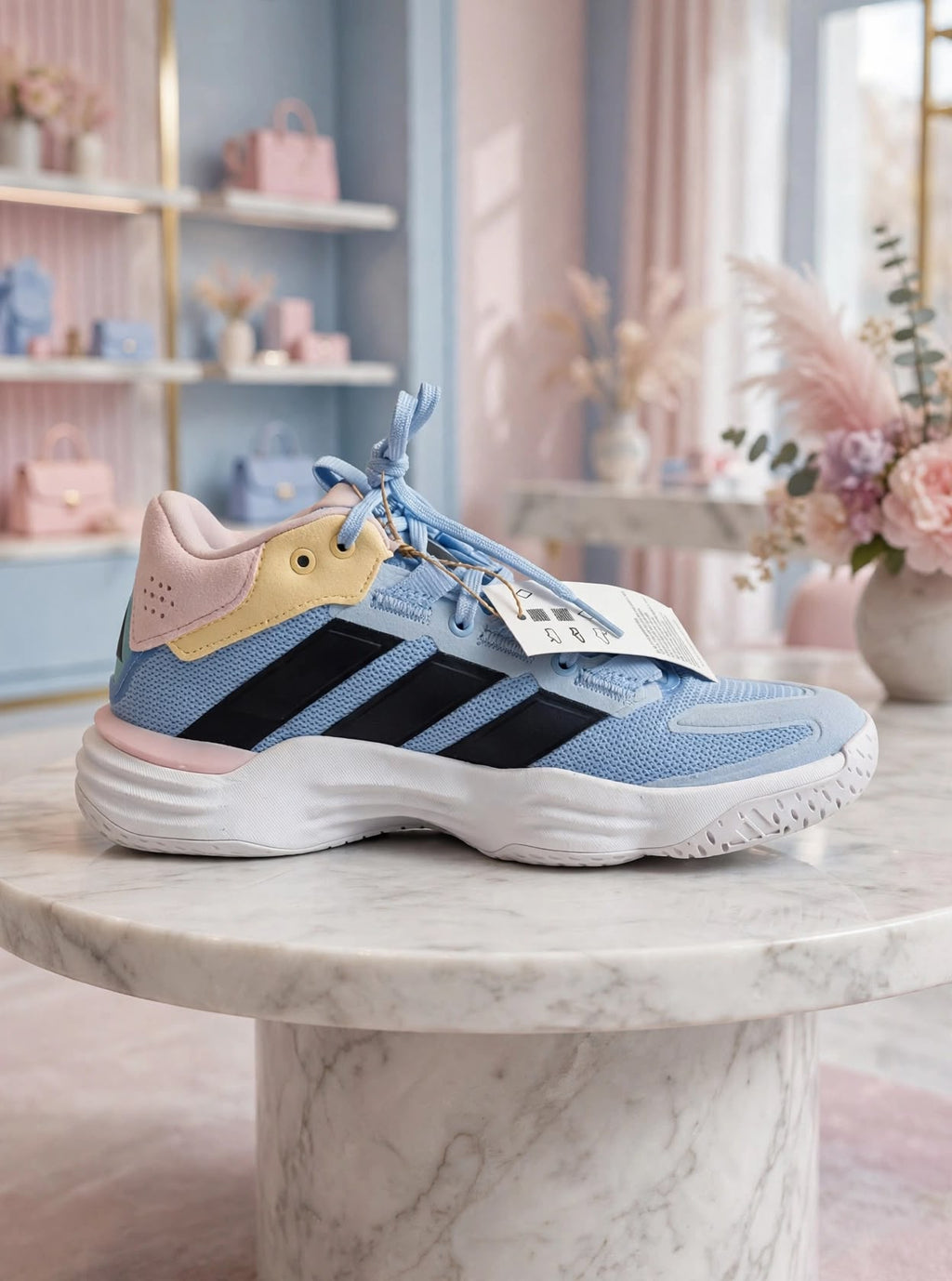 ADIDAS Court Stabil - Light Blue / Pastel Pink & Yellow*
Blue mesh, black stripes