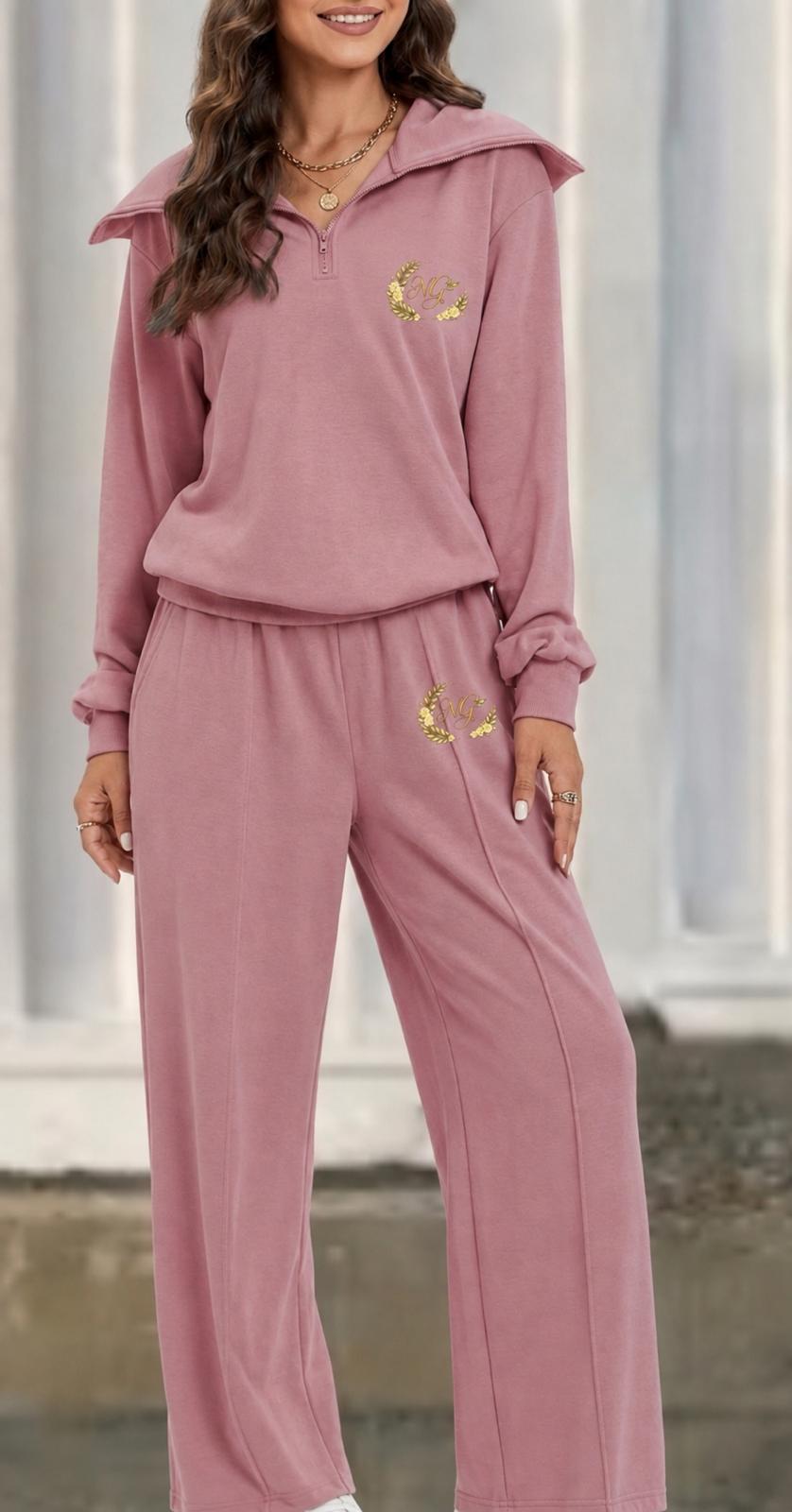 Quarter zip wide legged suit